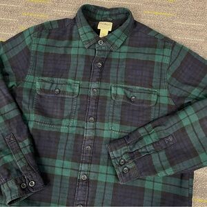 LL BEAN Fleece Lined Blackwatch Plaid Flannel Shacket Shirt Jacket Large Tall